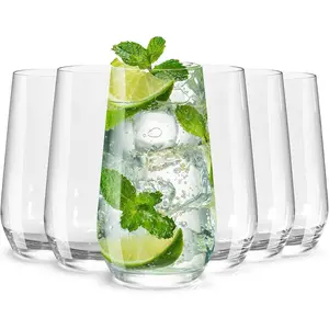 Drinking Glasses Set of 6, 16.4 oz Crystal Water Glasses,Tall Glass Cups,Highball Glass for Cocktail,Juice,Mojito,Iced Tea,Kitchen and Bar Glassware,Gifts for Dad Drinkware