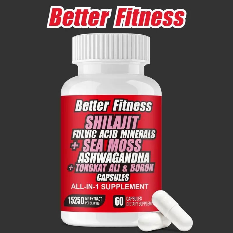 BetterFitness Shilajit, Ashwagandha, Sea Moss Tongkat Ali & Boron Vitality & Wellness Capsules |Lab Tested for Purity|