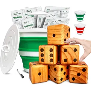 Yardzee, Farkle & 20+ Games - Light-Weight Yard Dice Game Set (All Weather) with Collapsible Bucket, 5 Big Laminated Score Cards, and Marker (Choose 2.5in or 3.5in Dice) Yard Games