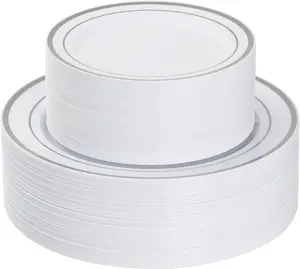 120 count  Plastic Plates, Heavy Duty Disposable  Plates with 60 10.25 inch Dinner Plates and 60 7.5 inch Dessert Plates, Disposable Plates for Party, Holiday, Wedding