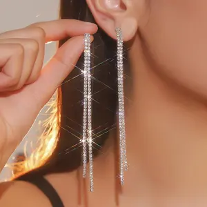 Rhinestone Tassel Earrings for Women Sparkly Long Tassel Earrings Prom Earrings Bling Crystal Chandelier Earrings Wedding Party Prom Dress Outfit Jewerly Gifts