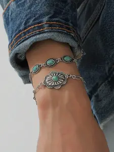 Western Cowboy Vintage Ethnic Turquoise Metal Bracelet Set, Perfect Gift for Women, Daily Wear, Boho Style, All Seasons