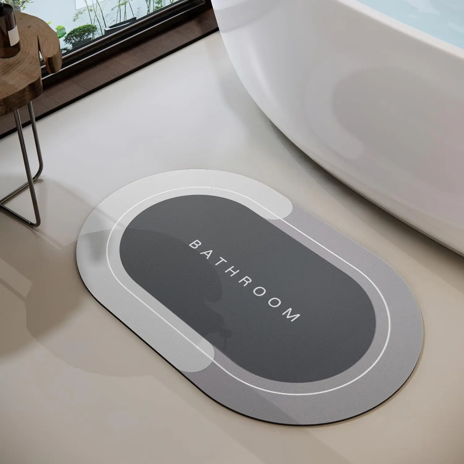 Absorbent Leather Bath Mat – Non-Slip Quick-Dry Stain Resistant Set Bathroom Rug 17"x27" Grey Shower Rug for Outside Bathtub