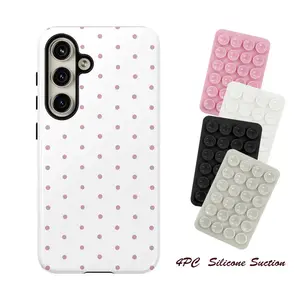 4PC Silicone Suction Phone Case Mount, Pink Polka Dot Phone Case,Shockproof Rugged Cover Dual Layer Soft TPU Hard Bumper Shell for Samsung S26 S25 S24 S23 S22 NOTE20 Ultra A71 A56 A36 Plus FE A06 A15 A16 A25 A26 A34 A53 A54 A55 S25edge