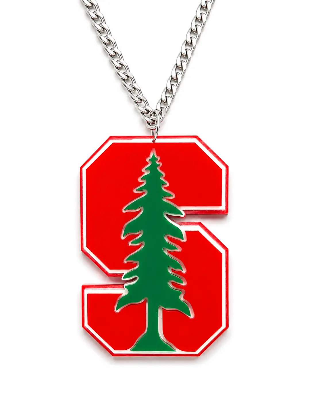 Custom Red & Green Acrylic Fan Chain – Sports Inspired Pendant Necklace