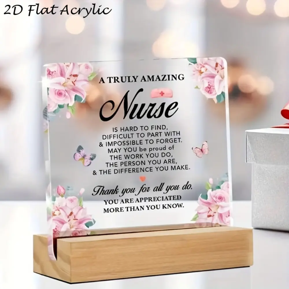 Nurse Appreciation Acrylic Desk Sign, 5.12"x4.72" A Truly Amazing Nurse Quote Plaque with Wooden Base, 2D Flat Printed Decor for Nurse Gift, Medical Worker Appreciation, Wood