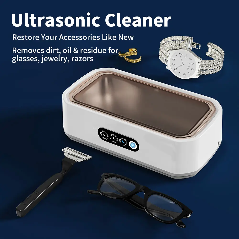 Real Ultrasonic Cleaner,49KHz, 650ml Professional Cleaning Machine for Watches, Jewelry, Glasses with 3 Timer Modes