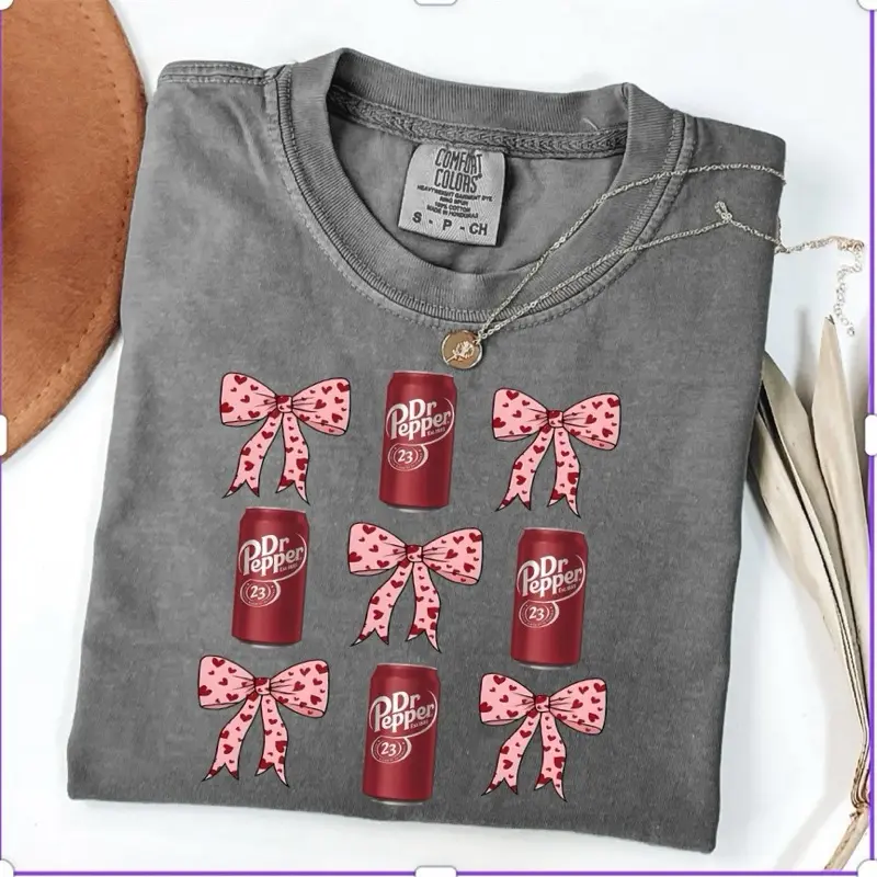 Comfort Colors Dr Pepper Graphic T Shirt with Bow Design