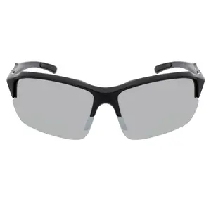 PACIFIC - Polarized Rimless Half Frame Sports Wraparound Sunglasses Gloss Black Silver Mirror