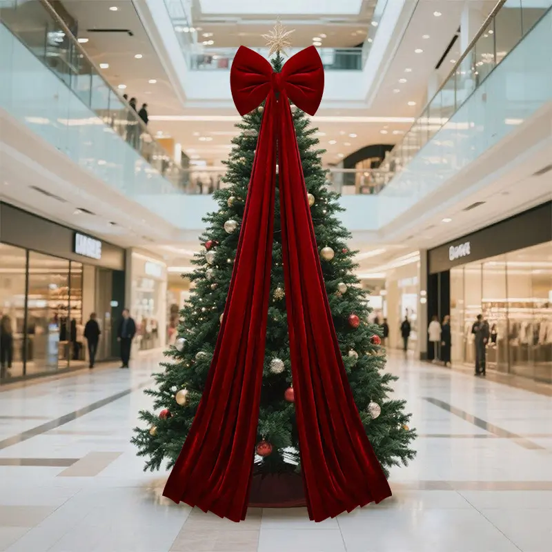 Senjie 15.74 in Contemporary Oversized Red Velvet Long-Tail Christmas Bow, Giant Tree Topper, Large Decor for Front Door, Holiday Theme Decorations for Room & Festive Home Ornaments