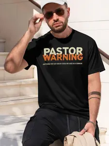 Sun with Pastor Warning Quote Stylish 2026 new model Black/White Tee Stylish & Comfortable Loose Crew Neck Short Sleeve T-shirts Versatile On Trend Eye Catching Printed Graphic Casual Tee for Daily