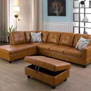 Sectional Sofa Living Room Furniture Set 103.5" Wide L Shape Couch Faux Leather with Left Hand Facing Chaise and Storage Ottoman for Living Room