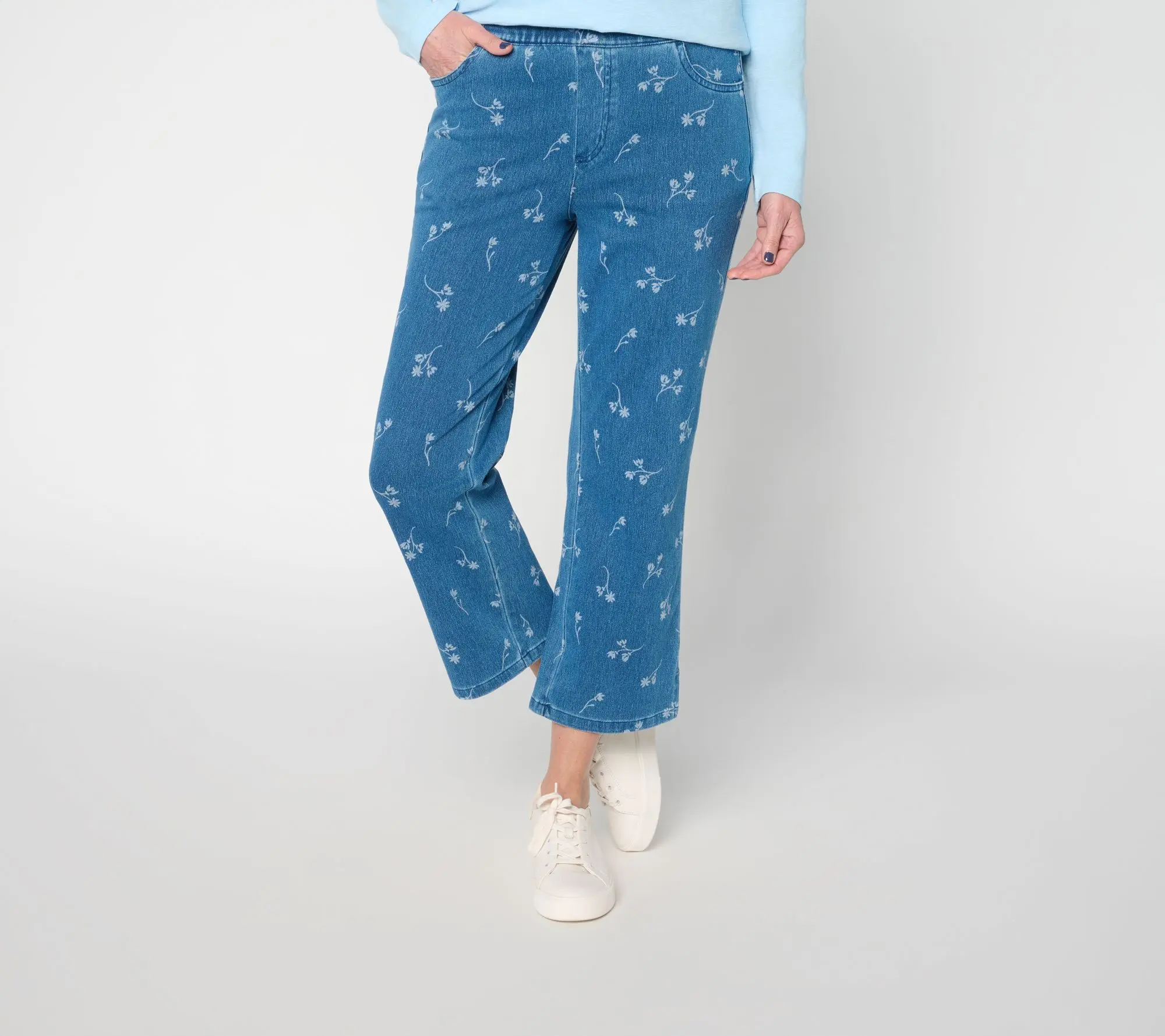 Denim & Co. Petite Printed Comfy Knit Air Crop Pants
