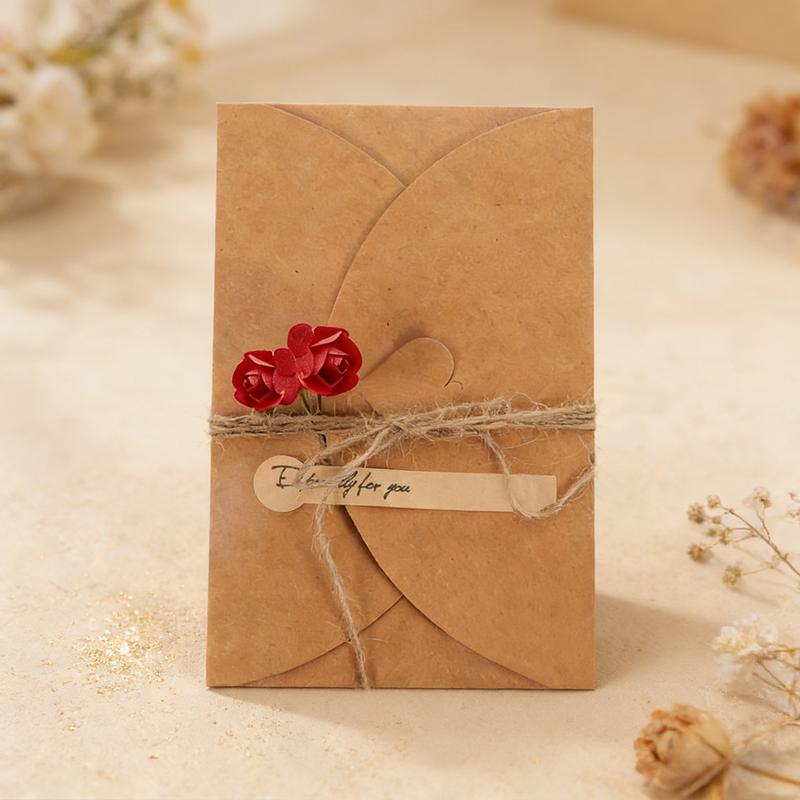 Valentine's Day Love Letter Stationery Set, Vintage Brown Leather-Toned – Red Rose Paper Envelopes Gift Box for Her