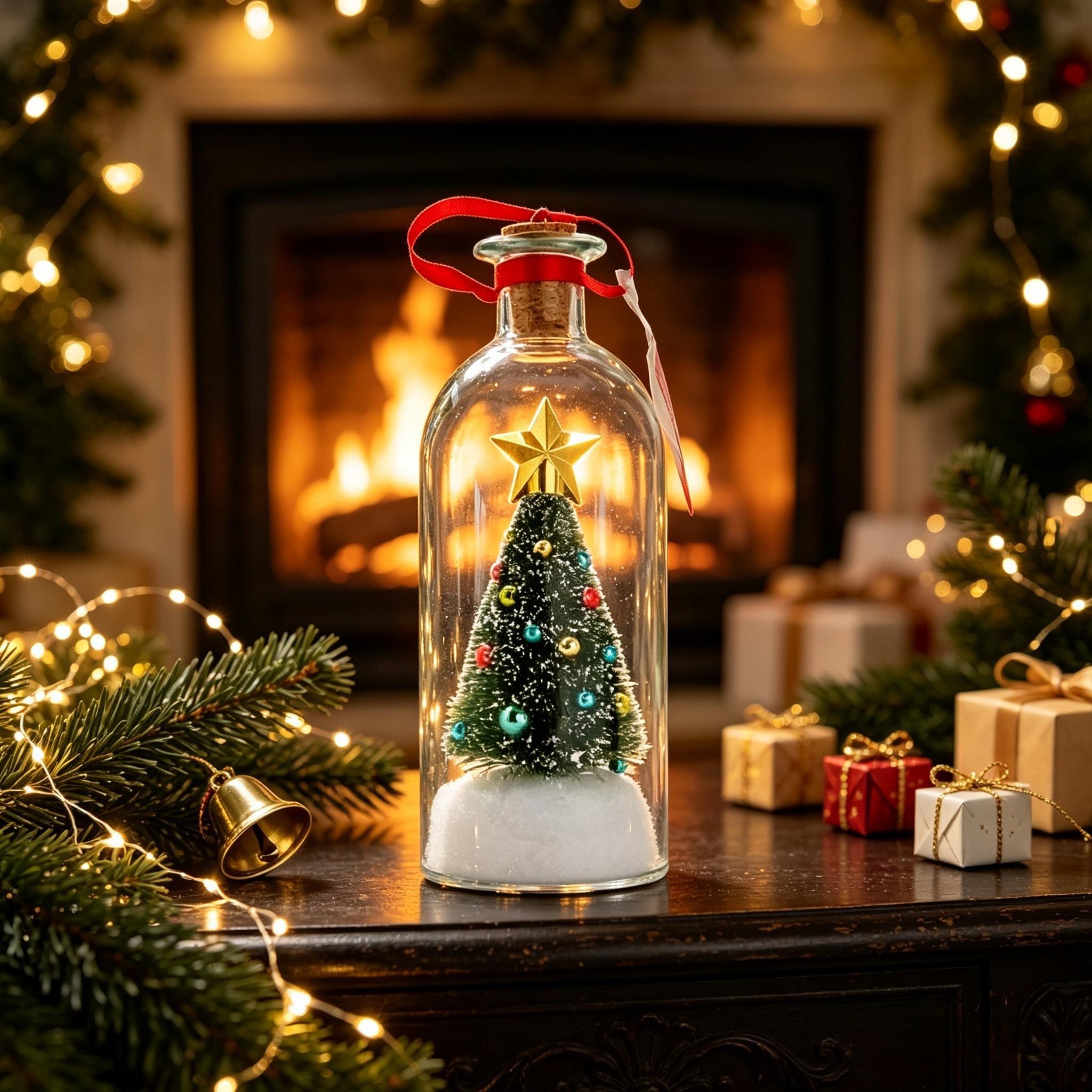 Christmas Mini Christmas Tree in Glass Bottle Recordable Voice Message Ornament Desktop Tabletop Decor Unique Christmas Gift   Voice Recording Keepsake Present and Christmas decorations.