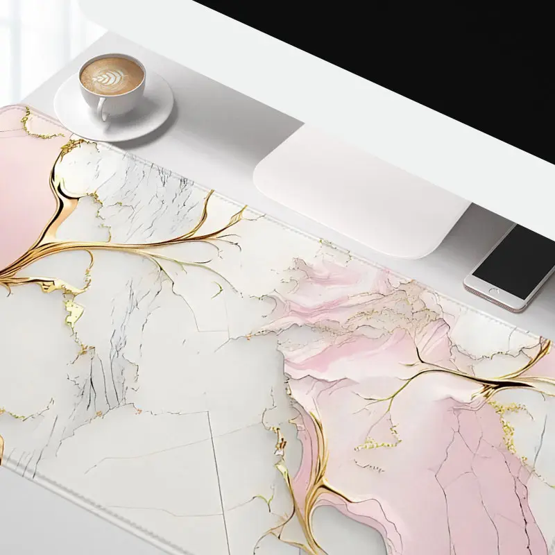 Extra Large Pink and Gold Marble Mouse Pad Stylish Gaming Mouse Pad 35x16 Inch Computer Keyboard Mousepad Suitable for Families, Offices and Schools. Perfect Gift for Family Members and Friends Desktop Accessory, Aesthetic desk accessories