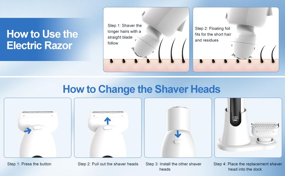 Bikini Trimmer for Women, Electric Shaver and Razor Rechargeable 2-in-1 Body and Facial Epilator, Dual Heads for Painless Trimming of Pubic Hair, Face, Underarms and Legs, Waterproof #springtok