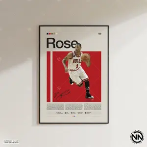 Derrick Rose Poster, Sports Poster, Mid Century Modern, Basketball Gift, Sports Bedroom Posters