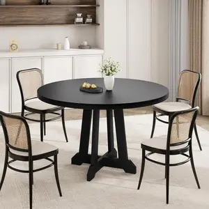 Gaomon 47" Round Solid Wood Pedestal Dining Table, 4-Pieces Tabletop, Sturdy Base, Seats 4 for Kitchen, Dining Room