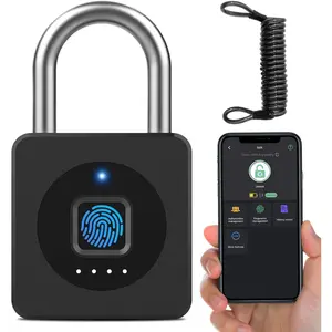Fingerprint Gym Locker Lock, Keyless Biometric Padlock, Weatherproof Electronic Digital Smart Combo Pad Lock for Outdoor Fence Gate Storage Fridge Helmet Ski Pool Shed (Black, with Cable)