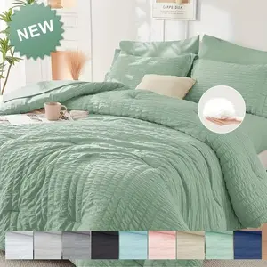 3pcs Soft Seersucker Comforter Set - Lightweight, All-Season Bedding, Ultra Soft & Breathable, Includes 1 Comforter + 2 Pillowcases, Perfect for Cozy Bedrooms & Home Gifts