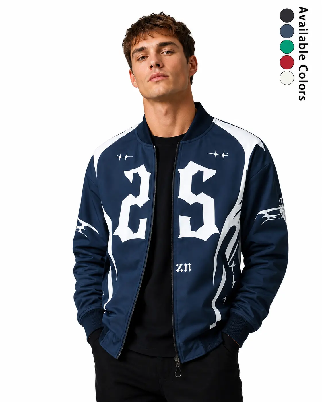 Men’s Vintage Gothic Font Flame-Pattern Full-Zip Baseball Coat - Menswear Top with Elastic Hem, Casual Fashion Streetwear Hip-Hop Outerwear, Coats