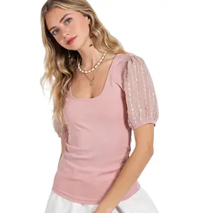 Embroidered Puff Sleeve Top by GiGio