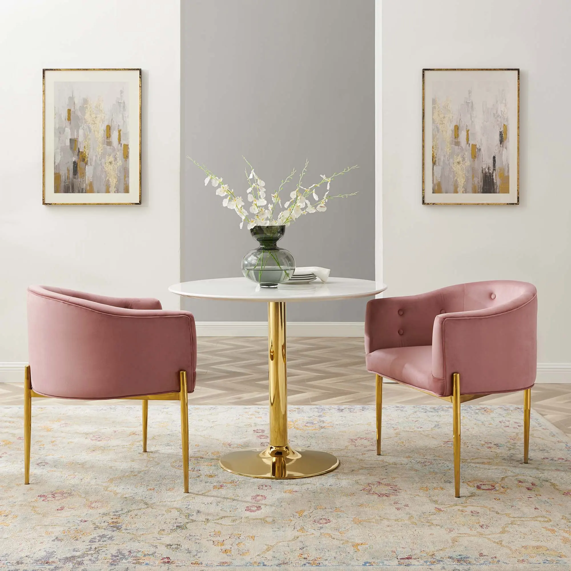 Modway Savour Tufted Performance Velvet Accent Chairs - Set of 2 in Dusty Rose