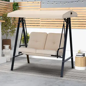 YODOLLA 2 Seat Outdoor Patio Swing Chair for Adults, Porch Swings with Adjustable Canopy, Outside Swing Bench with Removable Cushion, Modern