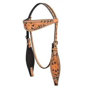 HILASON Western Genuine Leather Horse Headstall Tack Tan Floral