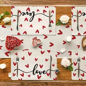 1/4/5/7pcs Valentine's Day dining mat, table flag, Kitchen decorative placemat set, red heart pattern anti slip and heat-insulating table mat, black heart pattern romantic love table flag, used for dining table, dining room, kitchen party decoration