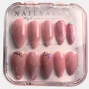 Mango Nail Art Sparkly Pink Cat Eye Press On Nails Almond Shape Magnetic Glitter Nail Set Glossy Finish Effortless Flattering Design Beginner Friendly Reusable