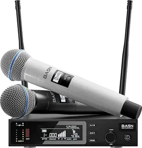 BASN UHF Dual Channel Wireless Microphone System, Handheld Mics for Stage, Karaoke, Weddings, DJ, and Events