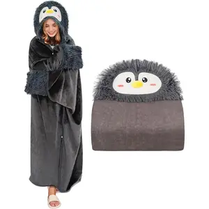 Wearable Hooded Blanket for Adults Soft Warm Cozy Plush Flannel Throw & Sherpa Hoodie Cloak Wrap Gifts for Adults