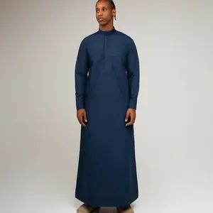 Classic Navy Blue Saudi Band Collar Thobe
