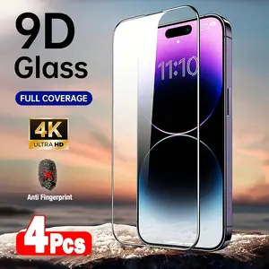 4-Pack 9D Full Screen 4K Ultra HD iPhone Tempered Glass Film, Anti-Fingerprint Shockproof Phone Film, Full Coverage Non-Obstructive, Fits All Apple Models