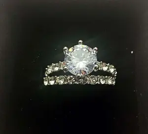 2PCS Silver CZ Engagement Ring Set – Platinum-Plated Romantic Couple Rings with Bright Cubic Zirconia for Wedding, Party, or Gift