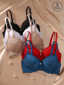 women's floral lace bow decor underwire bra, cute comfortable breathable adjustable straps push up bra, women's matching lingerie for daily wear, pushbra, bras women, lady bra pack