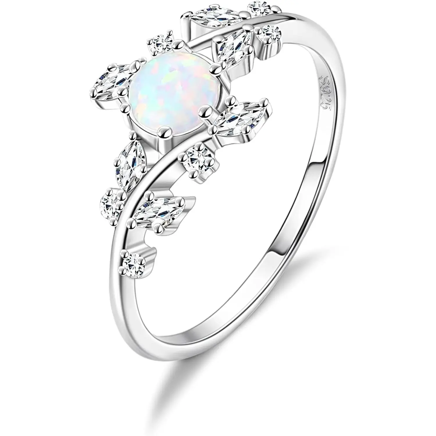 FUNRUN 925 Sterling Silver Opal Band Ring | Iridescent Eternity Ring for Women | Hypoallergenic Wedding & Anniversary Jewelry | Gift for Her Elegant Ring Unique Rings DealsForYouDays