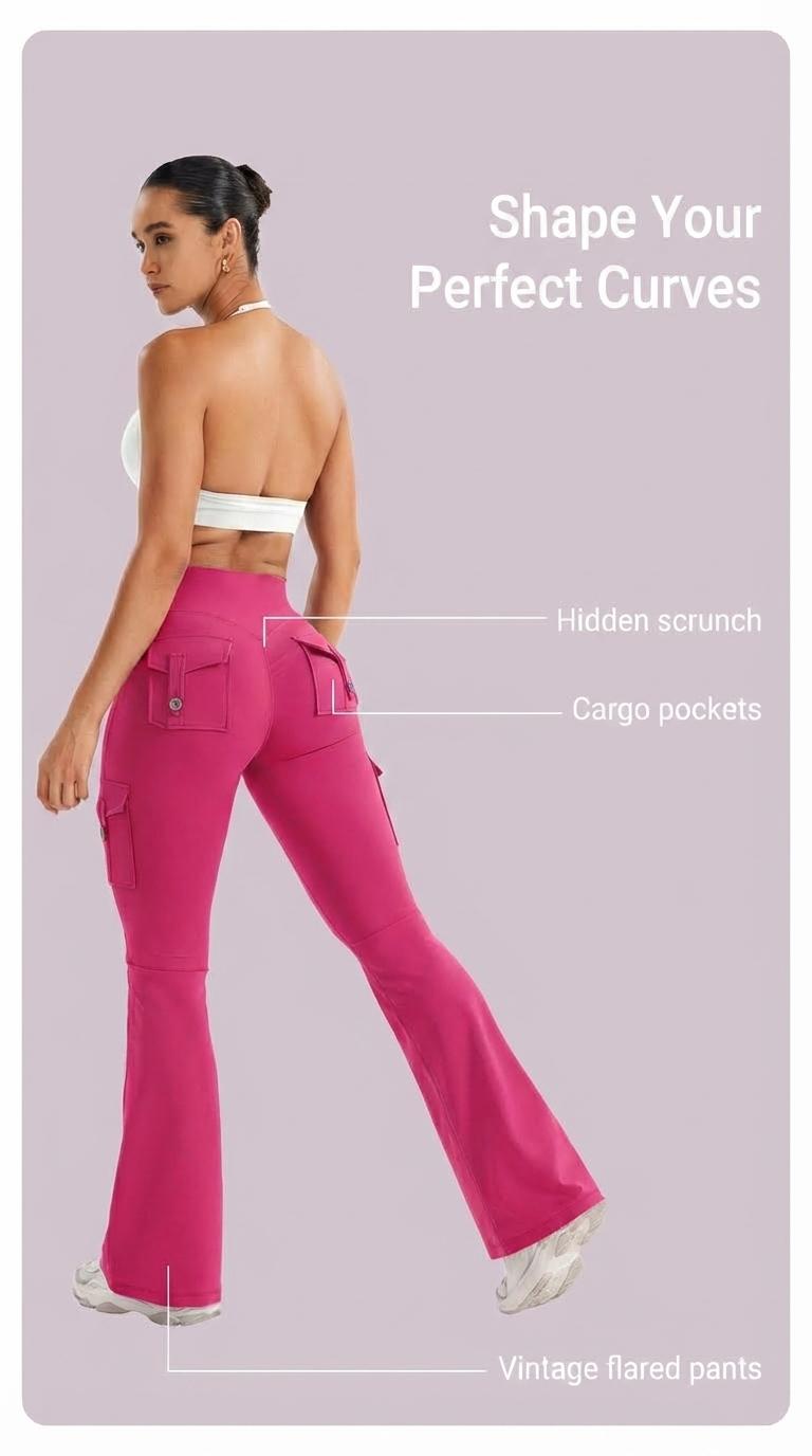 Flare Leggings with Pockets for Women Scrunch Workout Leggings Butt Lifting Gym Yoga Pants for Women Fitness Tights Leggings Hidden Scrunch High Waisted Cargo Gym Yoga No Front Seam Leggings Flared Joggers Fitness Outfit Camouflage Sports Pants