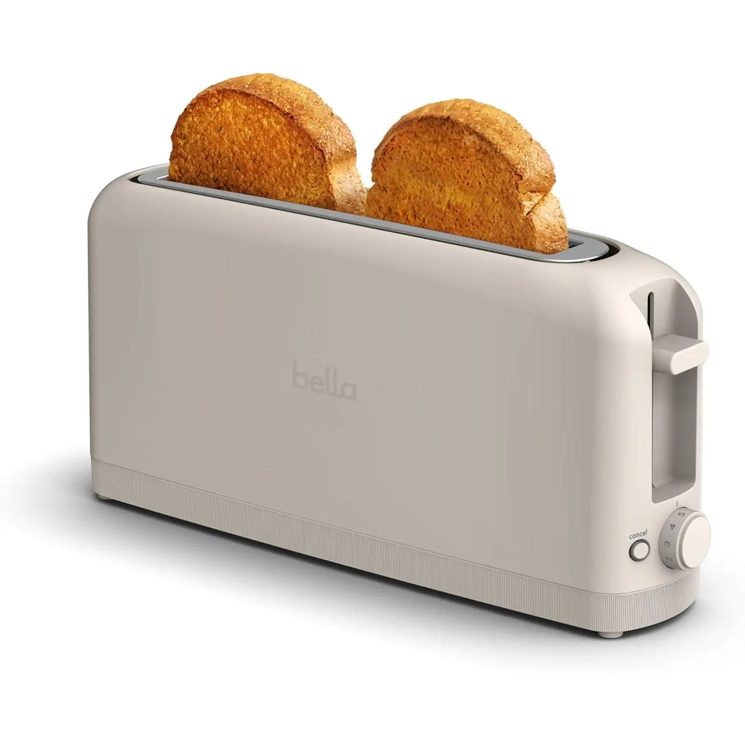bella 2 Slice Slim Toaster, Fits-anywhere™ Kitchenware, 6 Setting Shade Control with Reheat & Cancel Buttons, Fits sourdough, 10" Long Slot, Anti Jam & Auto Shutoff, 900 Watt, Oatmilk, Compact, 6 Settings