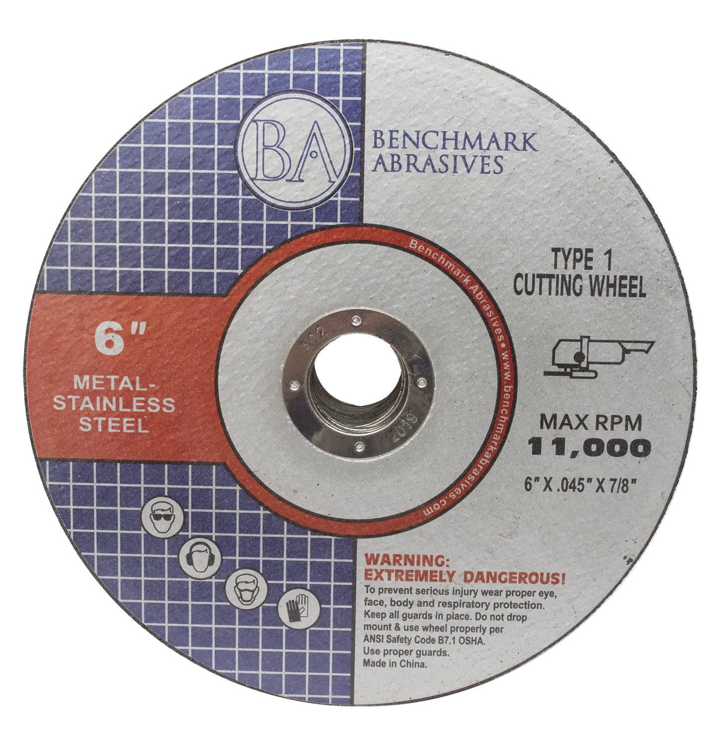 T1 Flat Disc Abrasive Cut-Off Wheel - 6" (150mm) x .045 x 7/8", Premium Alumina Grit, Low Vibration, for Steel, Cast Iron, Stainless Steel, Wrought Iron, 25-Pack