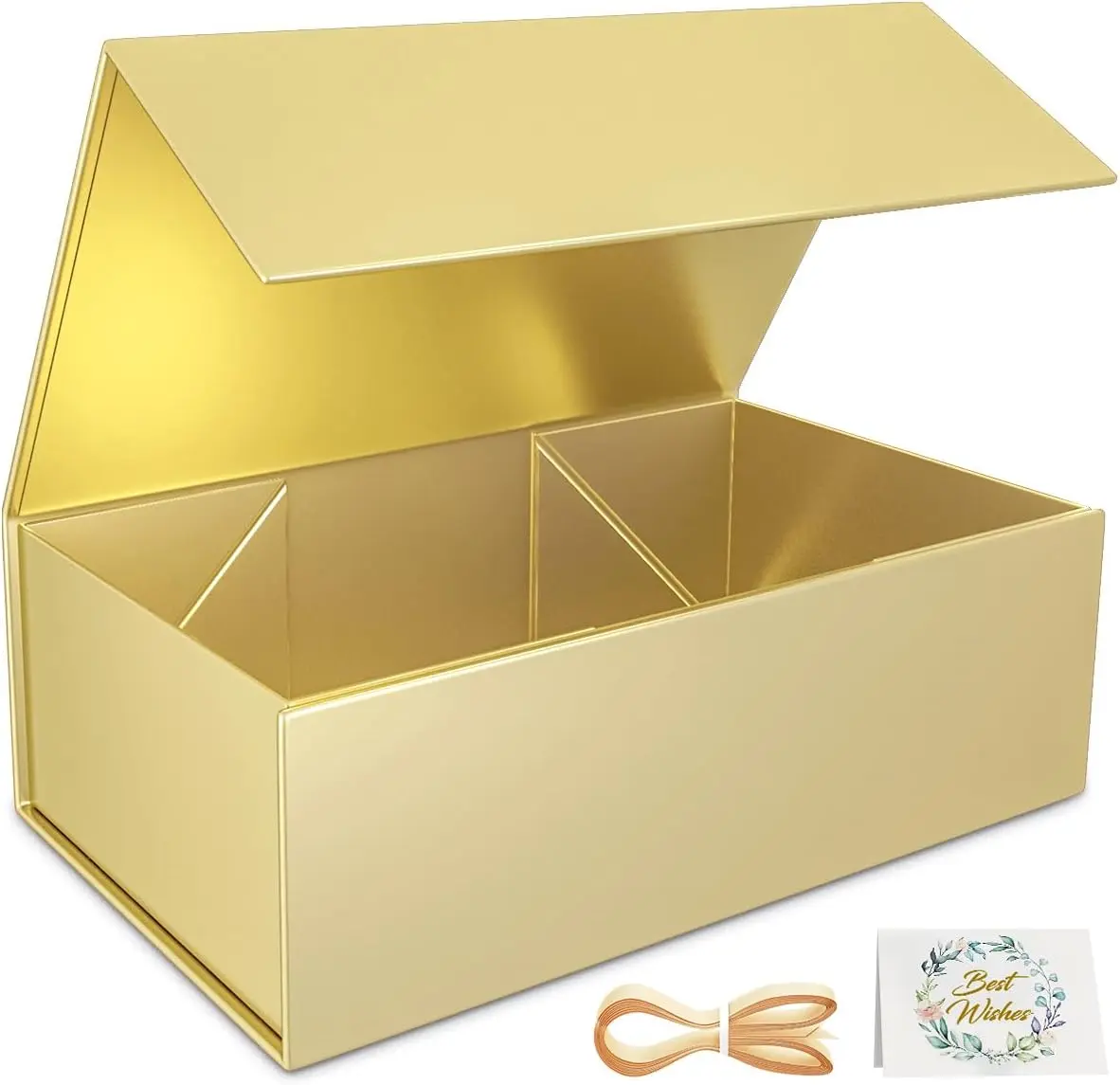 Gold Gift Boxes, 9.5x6x3 Inches, with Lids, Magnetic Closure, Rectangle, Foldable, for Bridesmaid Proposal, Wedding, Christmas, Halloween, Birthday Gift