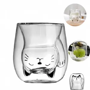 ONESHOW Cute Cat Espresso Mugs Set - 200ml Transparent Double Wall Insulated Glass Cups for Coffee Tea & Drinkware - Round Mouth Design for Easy Cleaning & Versatile Use