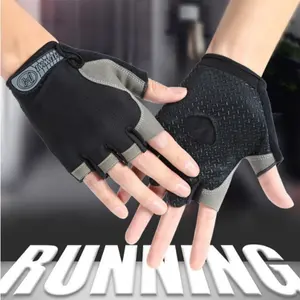 1 Pair Men Women Half Finger Breathable Anti Slip Silicone Sports Gloves Shock Absorbing Sponge Palm Protection For Weightlifting, Badminton, Cycling
