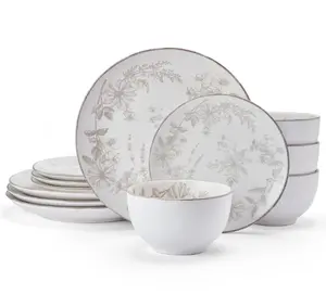 12 Piece Stoneware Dinnerware Set, Gray