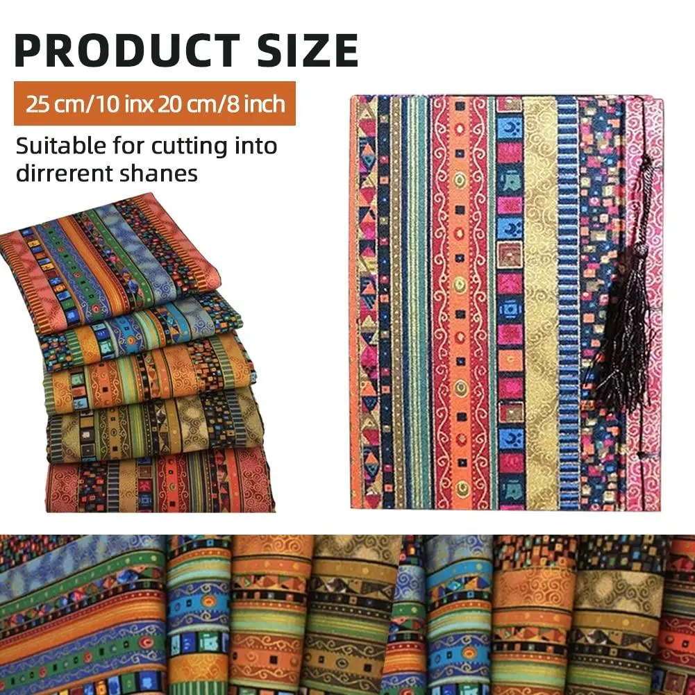 5-Piece Ethnic Cuttable Patchwork Cotton Fabric Set - 25x20 cm Colorful Printed Fat Quarters, High-Quality Softness - Ideal for Sewing, Quilting DIY Projects, Five Pieces