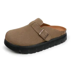 EVELLYHOOTD 100% Genuine Leather Platform Clogs for Women Footwear - Arch Support Cork Footbed Casual Shoes & Mules for Women 2026 Girl