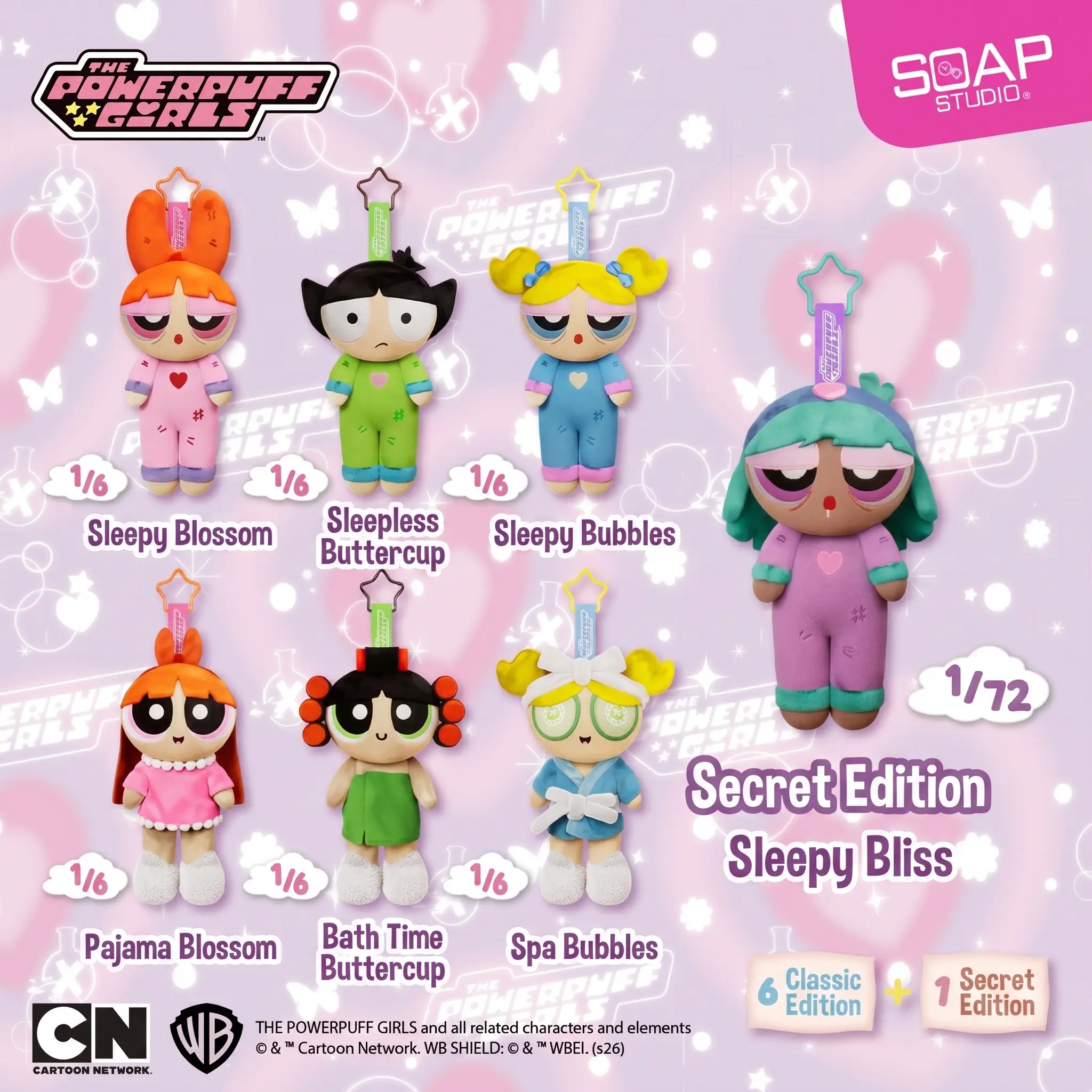 The Powerpuff Girls Cozy Moments Plush Blind Box, 6 Regular Styles and 1 Secret Style, Soft Plush Collectible Figure, Mystery Blind Box Toy, Cute Desk Display, Gift for Cartoon Fans, Collectible Plush Doll