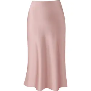 Leopard Skirt for Women Midi Length High Waist Silk Satin Elasticized Cheetah Casual Ladies Skirts